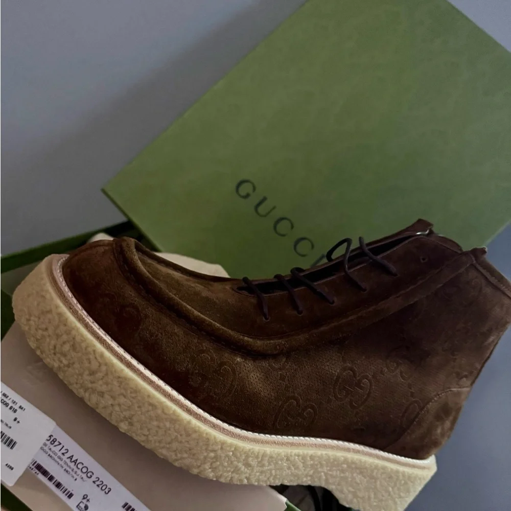 BRAND NEW AUTHENTIC Menen GG Suede Lace-Up Boots - Picture 7 of 8